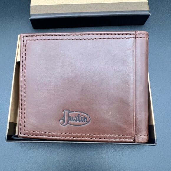 Justin Boots Genuine Leather Slim Bifold Wallet RFID - Picture 2 of 4